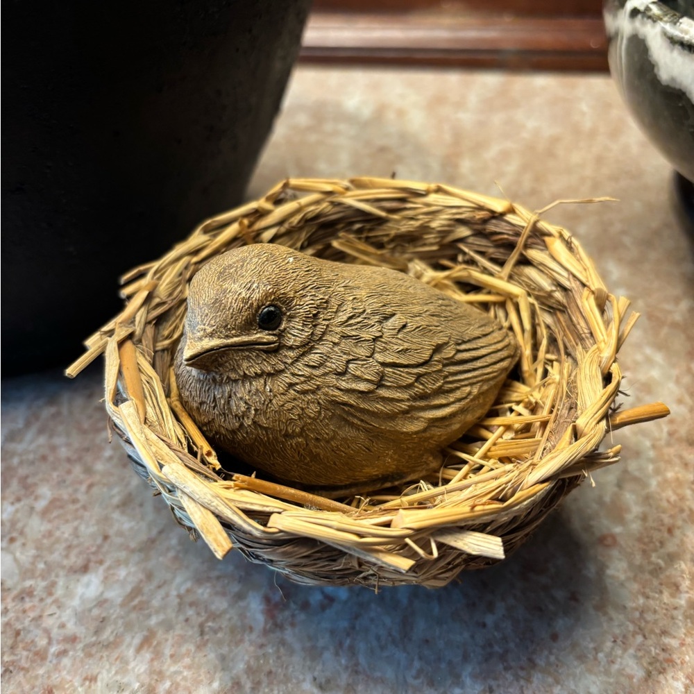 Vintage 1972 Brown Bird Figurine in Nest